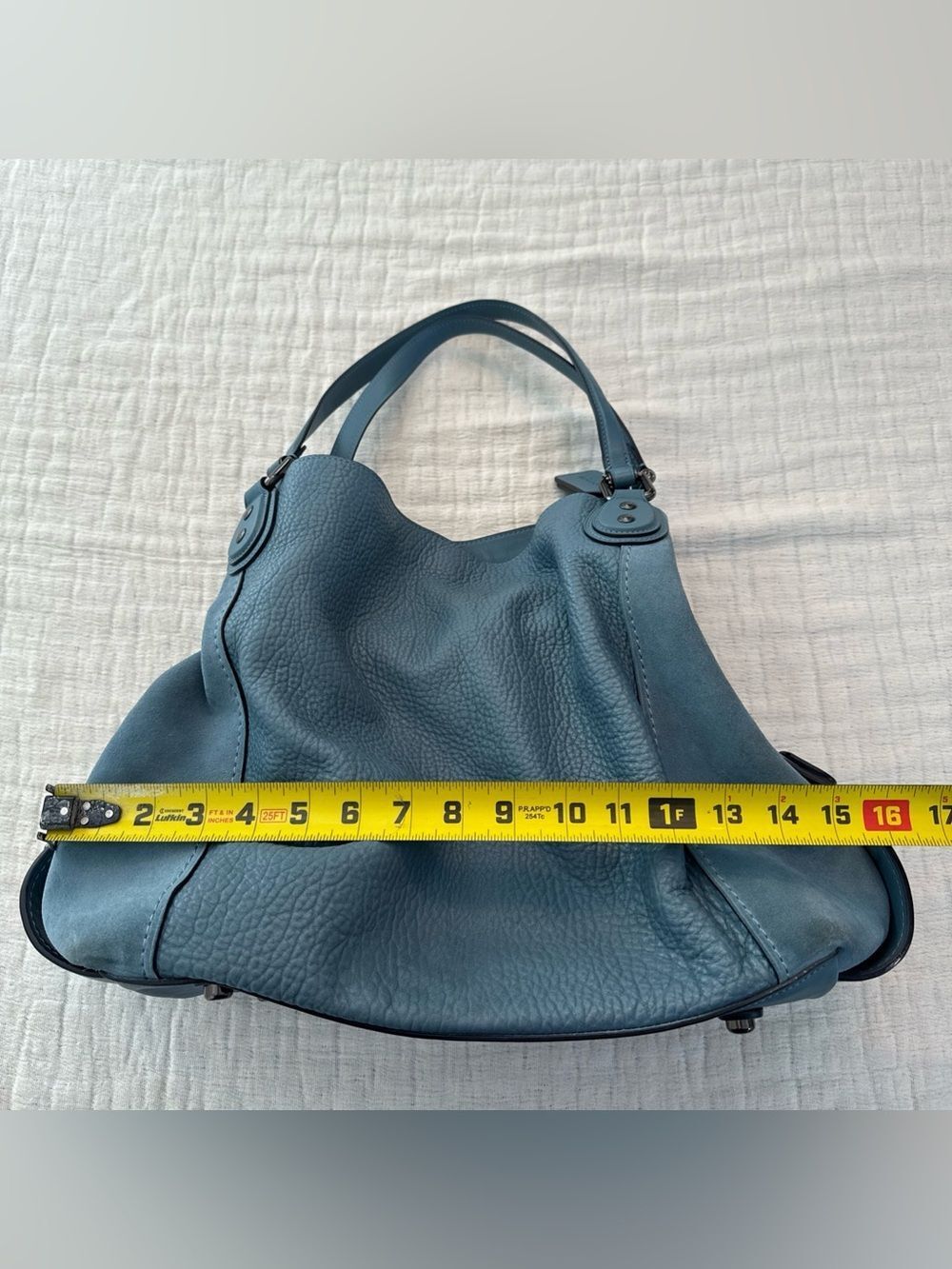 Coach Edie 42 Buffalo-Embossed Mixed Leathers Blue Large Shoulder Bag - Picture 16 of 16